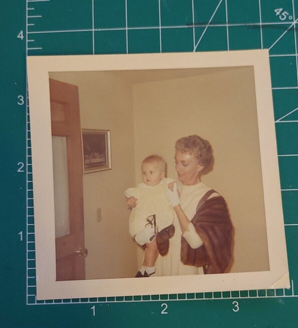 Vintage Found Photo - 1950s - 1960s Mother Holds The Baby Girl Fur Stole Color